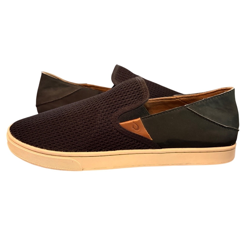 OluKai Pehuea Women's Mesh Leather Slip-On Sneakers Black Size 9 Comfort Shoes